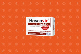 Hascovir Control Max 60 tabletek - zdjęcie leku z acyklowirem 400 mg na opryszczkę warg i narządów płciowych, duże opakowanie 60